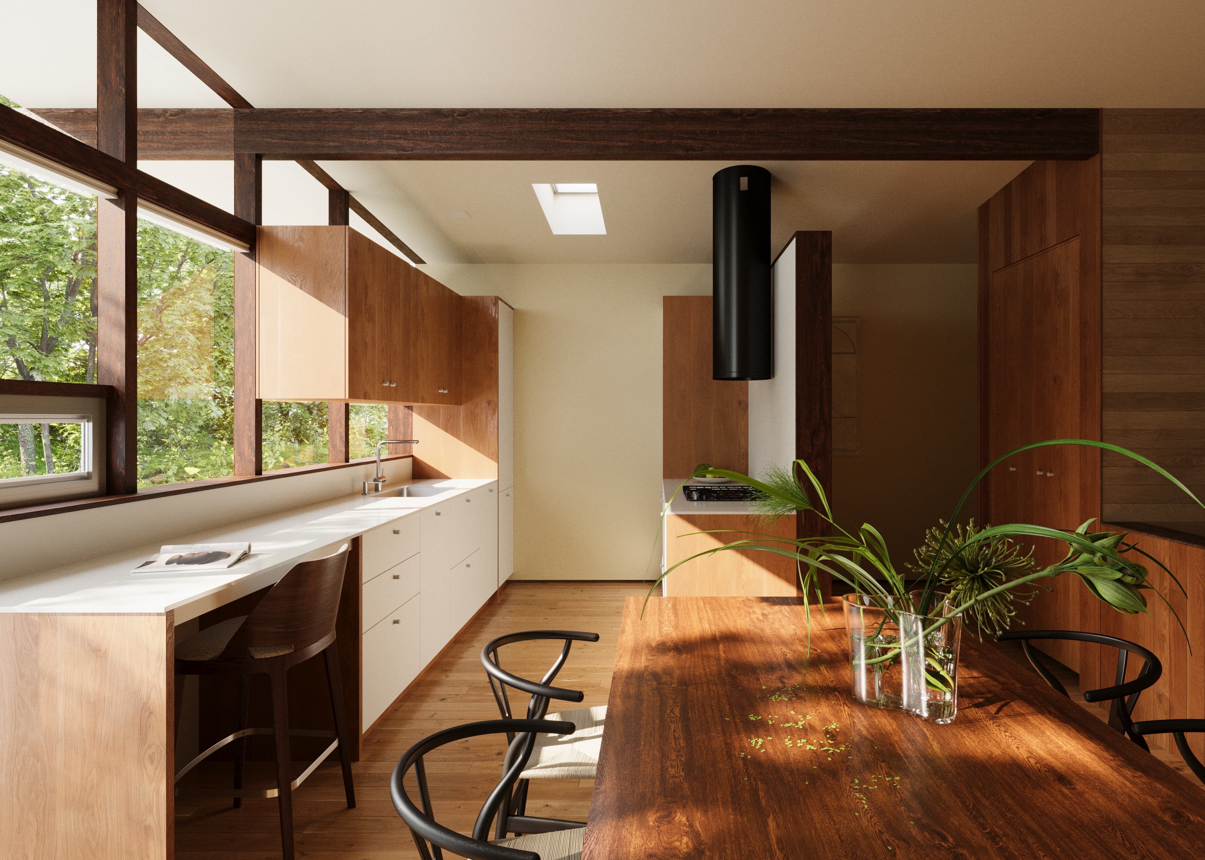 Una Casa en el Arbol real photograph — compared to architectural render